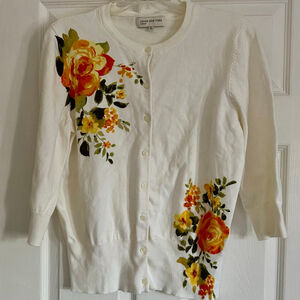 Women's Jones New York White Floral Cardigan XL